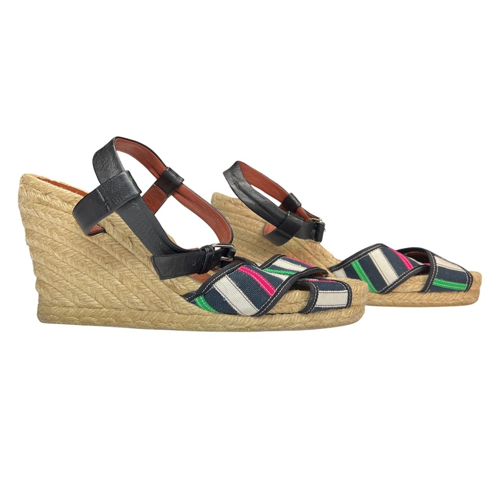 Marc by Marc Jacobs Espadrille Wedge Sandals Striped Canvas 38 EUC